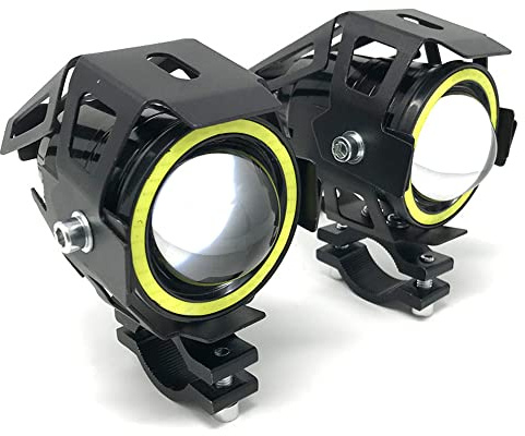 Alchemy Parts Universal Motorbike Projector LED Spotlights with Halo Rings | Adventure Bikes & Quads | Pair | 10W 3000LM