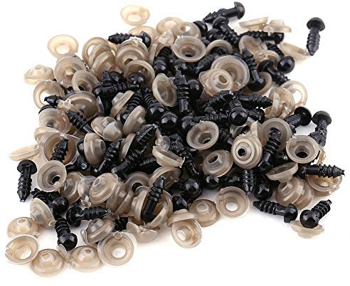 Akozon Puppenaugen, 100 Stücke 6/9/10/12MM Kunststoff Bastel Sicherheitsaugen Set mit Unterlegscheiben für DIY Tier Puppenherstellung Marionette Augen Teddybär Filzen Spielzeug(9mm)