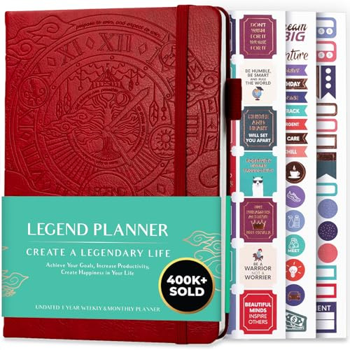Legend Planer - Deluxe Wochen- & Monats-Lebensplaner, um Ihre Ziele zu erreichen & glücklicher zu leben. Organizer-Notizbuch & Produktivitäts-Journal. A5 Hardcover, undatiert - Rot (Englisch)