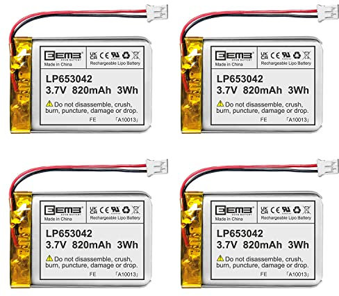 4pcs EEMB Batterie 3.7V 820mAh 653042 Batterie Lipo 3.7V Rechargeable avec connecteur JST (UL Certification) Assurez Vous Que la polarité de l'appareil Correspond à la Batterie Avant de l'acheter!