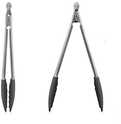 qujshop Pinzas de Pan de Acero Inoxidable (4PACK) Pinzas de cocción de Acero Inoxidable Anti-escalado con Puntas de Silicona for Barbacoa, cocción, Ensalada, Asar, freír (Negro)