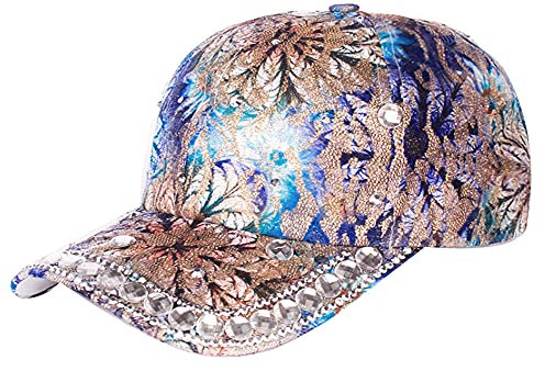 LABANCA Damen Mädchen Bling Strass Sonnenhut Spitze Glitzer Pailletten Baseball Cap Hut - Schwarz - M/L