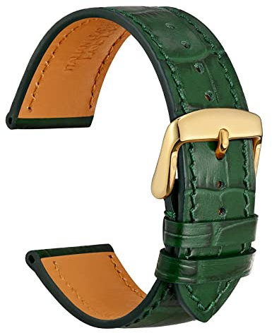 WOCCI 20mm Uhrenarmband Leder für Damen und Herren, Geprägtes Alligator, Goldene Schnalle (Dunkelgrün)