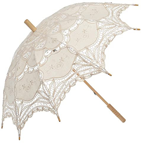 SQOIKOS Sombrilla de encaje de color marfil, vintage, para boda, novia, encaje, para decoración, fotos, fiesta de té, tamaño adulto