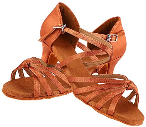 mumisuto Scarpe da Ballo per Bambina, Morbide e Confortevoli, Tacco Alto 4cm, Marrone (32-Marrone)