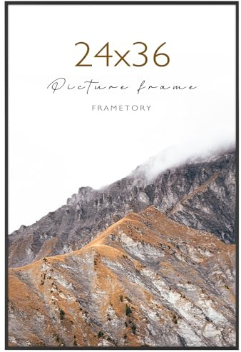 Frametory, Aluminium-Posterrahmen, Acrylfront, dünne Metall-Bilderrahmen für 91 x 61 cm, horizontale und vertikale Wandhalterung, 61 x 91 cm, 1 Stück, Schwarz