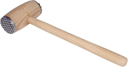 Fleischhammer aus Holz, Holz-Schnitzelklopfer, Doppelseitiger Fleischklopfer mit Aluminiumkopf, Runder Klopfhammer für Schnitzel und Rindfleisch, Buchenholz