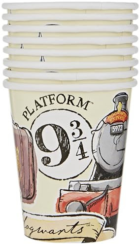 Unique 23566 Paper Cups-266 ml- Harry Potter Party-Pack of 8, Multicolour
