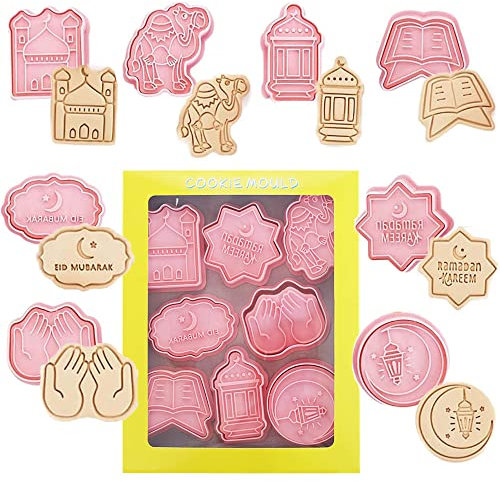 ZELAITE 8PCS Islamischer Ramadan Ausstechformen und Stempel, Eid Mubarak Ausstechformen Set, Muslimischen Keks Fondant Kuchen Backen Ausstecher, Islamischer Stern, für Küchengeschirr (C)