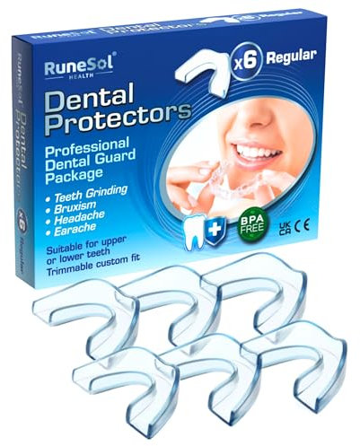 Runesol Aufbissschiene gegen Zähneknirschen, 6 x Normal, Zahnschiene Knirschen, Knirscherschiene für Nacht, Beissschiene für Bruxismus, Mouth Guard, Schiene, Schnarchschiene