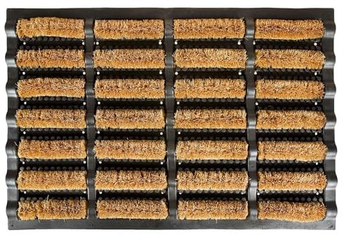 ASAB Welcome Door Mat Outdoor Indoor Shoe Boot Dirt Wipe Cleaner Coir Mats Outdoor Absorbent Back Matting Patio Garden Wipe Your Feet Clean Protection (Heavy Duty Scraper Brown)