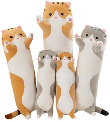 Bobomon Katze Kuscheltier stofftier Katze langes Kissen riesen XXL Kawaii groß plüschtier plüschkatze Cute seitenschläferkissen cat plushie (Gelb, 130cm)