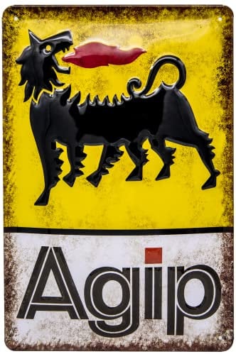 LUCKYLINDE geprägtes Blechschild passend für AGIP Fans, Deko Werkstatt, Garagen Tankstelle Rallye Auto Oldtimer Schild 20 x 30 cm (AGIP)