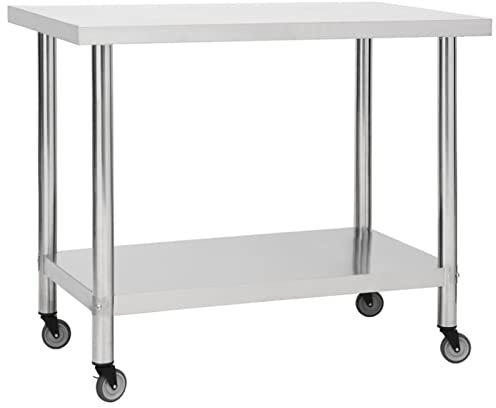 RONGQI Küchen-Arbeitstisch mit Rollen, Edelstahltisch, Grilltisch Edelstahl, Teewagen, Küchentisch, Gewerbliche Küchenarbeitsbank, 100x60x85 cm Edelstahl