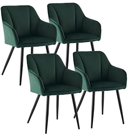 CLIPOP Esszimmerstuhl 4er Set Samt Küchenstuhl Polsterstuhl mit Armlehne und Metall Beine, Retro Design Armlehnstuhl Sessel für Wohnzimmer Esszimmer (4er, Samt Grün)