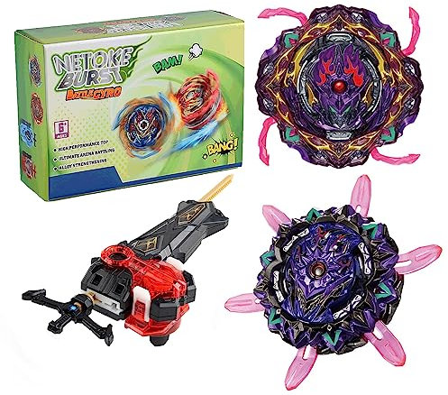 Netoke Toupie Gyros Turbo 4D Combinaison, avec Metal Fusion B-200 Lanceur, Jouets Classiques Enfants Cadeau, Modèle:B-169+B-206
