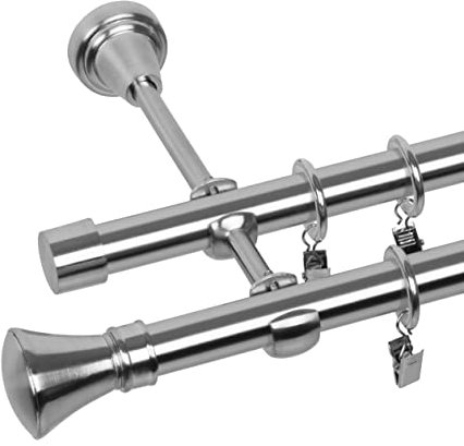 RENA Gardinenstange 19/19 mm Vorhangstange 2-läufig Metall Elegante klassische Gardinenstange mit geräuscharmen Rollen Inklusive Montagezubehörset Edestahl Optik 360cm Monako