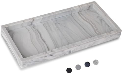 Heagoale Plateaux de salle de bain pour comptoir, plateaux de courtoisie en silicone pour salle de bain, porte-éponge rectangulaire pour évier de cuisine, gris marbré