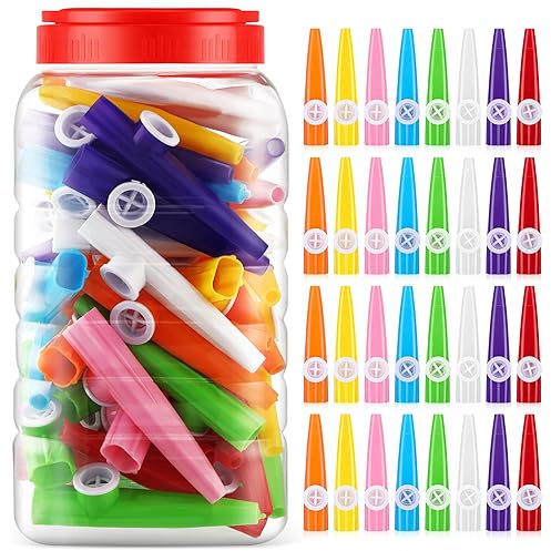 Jenaai 50 Pcs Plastic Kazoos Bulk with Bottle, 8 Colors for Party