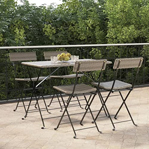 ZEYUAN Bistrostühle 4 STK. Klappbar, Gartenstühle, Balkonstuhl, Balkon Stuhl, Garten Stühle, Terrassenstuhl, Stühle Für Draußen, Grau Poly Rattan und Stahl