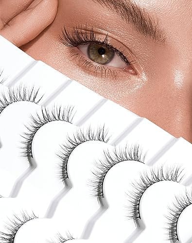 Cat-Eye-Wimpern Natürlicher Look Wispy Foxy Eye Wimpern Pack 3D Volumen Faux Mink Wimpern C Curl Dünner Band Falsche Wimpern 9 mm 7 Paare S6
