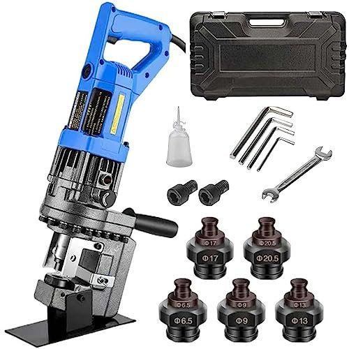 DPDZSW Punzonadora Hidráulica, Punzonadora Hidráulica Eléctrica, Juego De Punzones Sacabocados, Punzonadora De Metal, 5 Matrices, para Acero, Hierro, Aluminio, Cobre,1800W