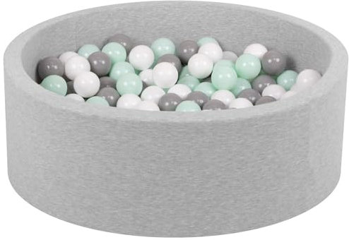 Petsona Foam Dogs Pool With Balls, Pets Soft Ball Pit, Dry Paddling Pool, Removable And Washable Cover, Lightgrey:White/Grey/Mint