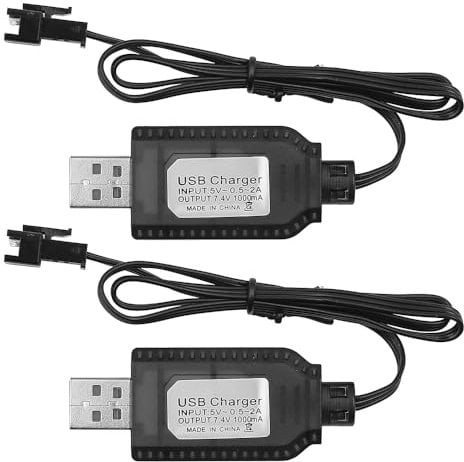 DollaTek 2PCS 7.4V USB Charger Cable Lipo Battery Charger with SM-3P Port for 1/10 RC Car Splatter Ball Gun FPV Drone Quadcopter