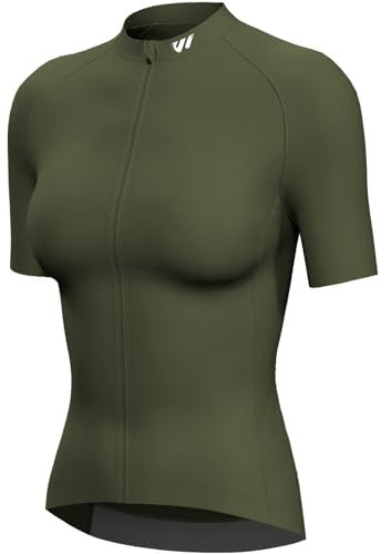 Lo.gas Radtrikot Damen Kurzarm,Fahrradtrikot Rennrad Trikot Atmungsaktiv Frauen Fahrrad Shirt Sommer Fahrradjacke Radfahren Top Mit 3 Taschen XL Olivgrün