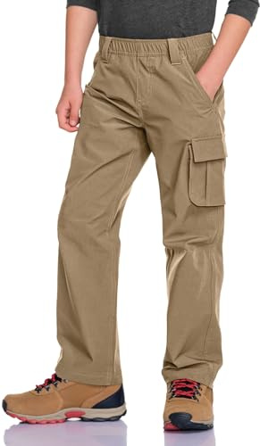 CQR Kids Boy’s Hiking Cargo Pants, Water Resistant UPF 50+ Quick Dry Youth Casual Outdoor Climbing Camping Trousers, Shenah Trail Cougar, X-Small