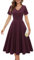 Bridesmay Women's Casual Tea Dress Flared Sleeve Cocktail Party Dresses Midi Length Modest Church Dresses Burgundy XL