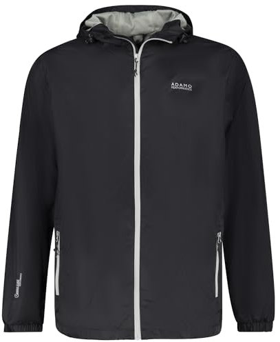 ADAMO Regenjacke Herren wasserdicht atmungsaktiv, Schwarz, Größe 5XL, Outdoor Jacke in Übergröße mit Kapuze aus 100% schnelltrocknendem Nylon
