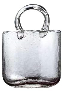 Glas Geldbörse Vase für Blumen, Transparente Glas Beutel Vase, Einzigartige Handtasche Blumenvase Geldbörse Fischs Chale mit Griffen, Klar Weitmund Handtasche Vase für Mittelstücke(Transparent)