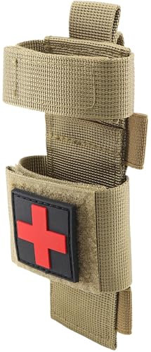 YONCONO Tactical Molle Tourniquet Holder, Portable Military First Aid Equipment Case Flashlight Storage Trauma Medical Shear Pouch (Tan)