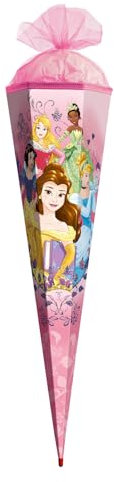 ROTH Schultüte groß Disney Princess 85 cm - Glitter, 6-eckig, Tüllverschluss, ROT(H)-Spitze - Zuckertüte Disney Princess Schulanfang