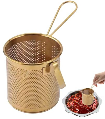 Rurunklee Pasta Basket for Boiling - Stainless Steel Noodle Spaghetti Hot Pot Strainer,Kitchen Pasta Skimmer, Multipurpose Blanching Basket with Handle for Boiling Food Spaghetti Dumpling