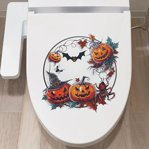 Halloween Bat Pumpkin Toilet Cover Sticker Decals,Flower leaf bird Waterproof Toilet Lid Tank Seat Decals Cistern Self-Adhesive Bathroom Wall Sticker