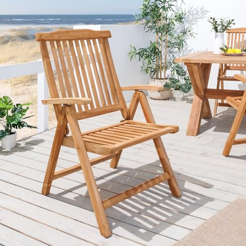 Riess Ambiente massiver Gartenstuhl Empire Teak Natur Teakholz klappbar Balkonstuhl Terrassenstuhl Outdoor-Stuhl Holzstuhl Esstischstuhl Stuhl mit Armlehne