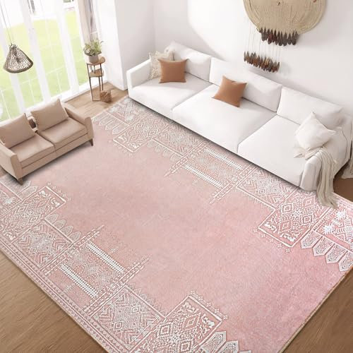 PONY DANCE Waschbarer Teppich Kinderzimmer 200x300 cm rutschfeste Kurzflor Teppiche Waschbar in Waschmaschine für Wohnzimmer/Schlafzimmer/Esszimmer, Hellpink