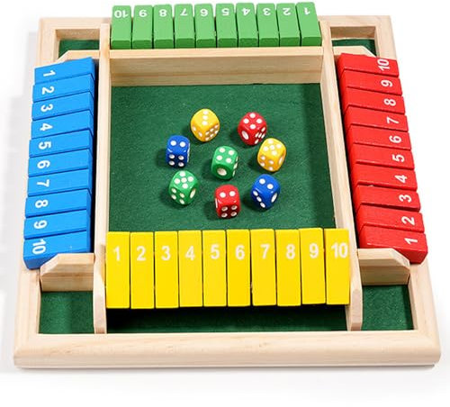 FaJoek Shut the Box 4 Giocatori, Classico Gioco da Tavolo, Chiudi La Scatola Gioco Di Società in Legno, Wooden Board Game, Giochi da Tavolo con 2 Dadi (colore)