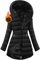 CMTOP Giacca Invernale Donna Foderati Cappotto Invernale in Pile Caldo Giacca Trapuntata Lungo Antivento Giubbotto con Cappuccio Casual Parka Cappotto Imbottito con Zip e Tasche(Nero, L)