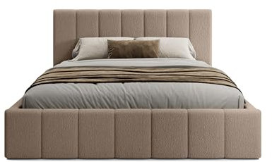 FEDVE Bett 140x200 Braun - Handorf - Polsterbett 140x200 mit Bettkasten - Doppelbett 140x200 mit Bettkasten - Bett mit Stauraum - Schlafzimmer Bett mit Bettkasten 140x200