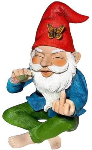 Wedhapy Gartenzwerg Mittelfinger 15 cm hoch Kunstharz lustige Gartenzwerge freche rauchende ungezogene Zwerge farbechte Mini-Zwerge für Weihnachten