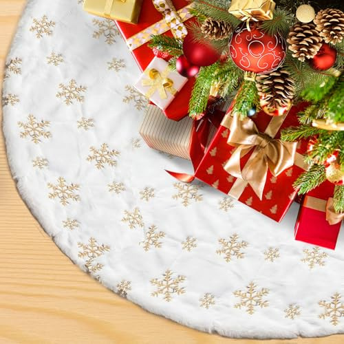XIMEY Weihnachtsbaumdecke rund 90cm schöne Weihnachtsbaum Rock, Decke für Tannenbaum, Christbaumdecke, weich Weihnachtsbaum Decke, Baumdecke Weihnachtsbaum, schöne Decke für Weihnachtsbaum (Gold)