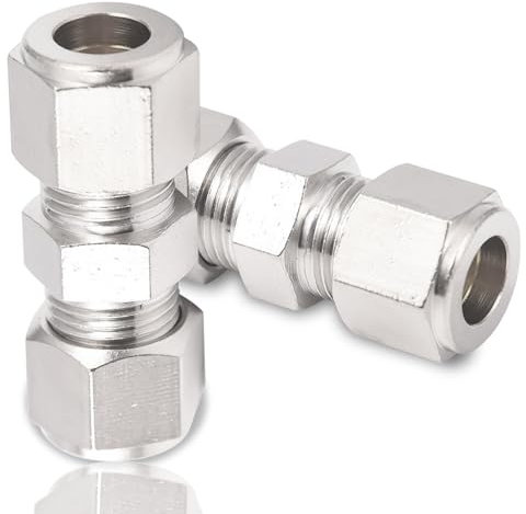 Lot de 2 raccords de tuyau de compression de 6 mm - Diamètre extérieur x diamètre extérieur : 6 mm x 6 mm - En acier inoxydable - Raccords droits - Pour tuyauterie et compresseurs d'air - Argenté