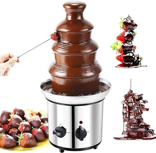 LABLADUO Chocolate Fountain, Commercial Chocolate Fountain, 4 Tier Hot Chocolate Fondue Fountain Machine, Large Size Stainless Steel Chocolate Fountain Fondue Set for Party, Wedding