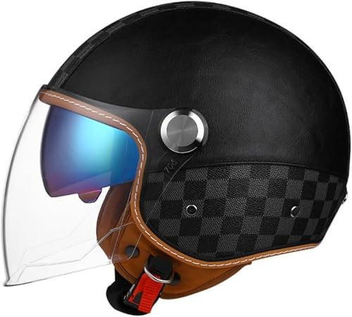GKCEGHKS Adultes Style Allemand Casque Street Bike Moped Scooter Demi Casque Casques Bols Allemand Vintage Casque de Moto Noir Mat ECE Homologué Demi-Casque Moto Rétro Rétro Casque Mobylette