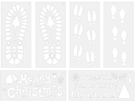 6 Stück Weihnachts Zeichnungs PET Vorlagen, Graffiti Vorlagen, Fußabdruck Schablonen, 30, 5 x 14 cm, für Zuhause, Klassenzimmer, Wand, Tür, Dekoration, Fußabdruck Schablonen