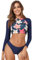 TERODACO 2 Piece Swimming Costume Women Long Sleeve Padded Rash Vest Crop Tops with Shorts UPF50+ Soft Women Rash Guard Swimsuits Bikini Sets,Quick Dry Lightweight Breathable 8038 Navy S