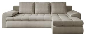 Kaiser Möbel - Ecksofa mit Schlaffunktion und Bettkasten - Tomi Couch für Wohnzimmer - Wohnlandschaft L Form - Boucle-Polsterstoff Abriamo - 150x237x85cm - RechtsBeige